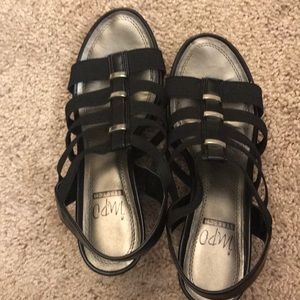 Black strappey wedged heels